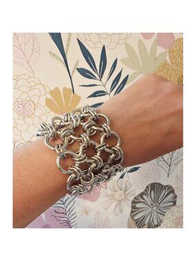Vintage 90s Silver Cuff Statement Bracelet by Italian Designer Sodini
